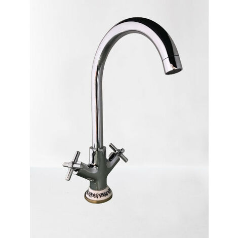 Robinet de cuisine/salle de bain avec bec parapluie, avec base fleurie céramique