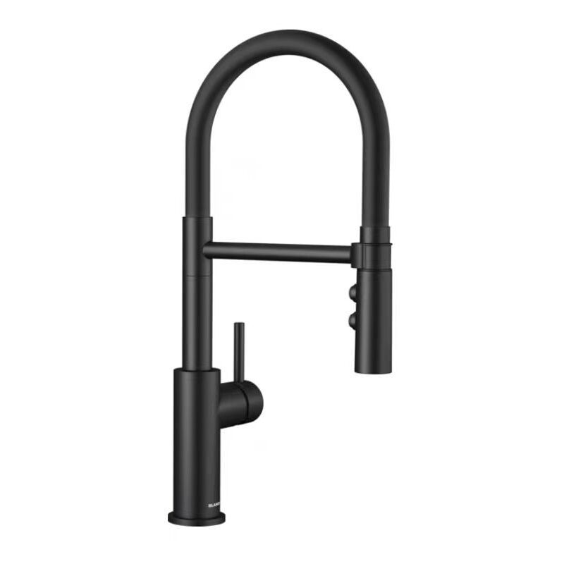 Robinet de cuisine semi-professionnel rétractable noir mat Tuyau surélevé noir
