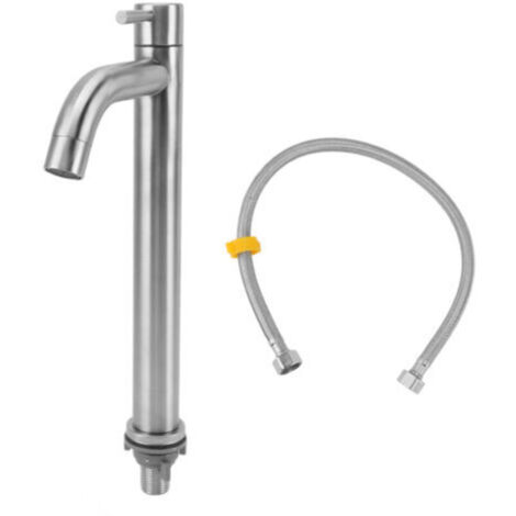 Robinet de cuisine simple eau froide Robinet de salle de bain simple trou en acier inoxydable pour appartement ou maison Robinet haut courbé-Crezuo