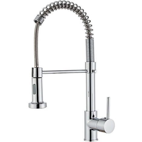 Robinet de cuisine Spring, robinet de cuisine à poignée unique avec douchette extractible, robinet de cuisine en chrome poli