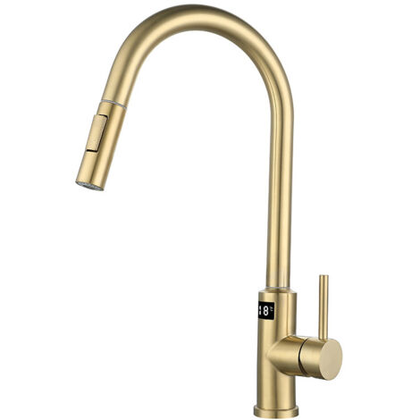 Robinet mitigeur de cuisine - Capteur d'or brossé - Rétractable