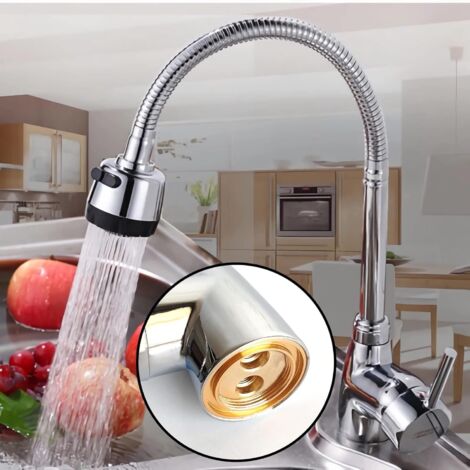 Robinet de cuisine universel en ABS avec fonction 3 voies et flexible d'eau chaude et froide de 60 cm.