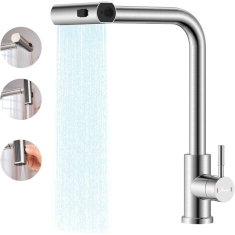 Robinet de cuisine Vattenfall, mitigeur avec douchette extensible, mitigeur d'évier pivotant à 360°, mitigeur d'évier arqué