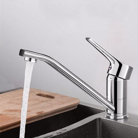 Robinet de Cuisine, WOOHSE Mitigeur d'Evier 360° Rotatif Bec Bas Robinetterie Monotrou et Monocommande à Eau Chaude et Froide avec Neoperl Mousseur Amovible Cartouche Céramique Anti-éclaboussures - acier inoxydable