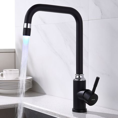 Lonheo Robinet Cuisine Mitigeur Noir Avec Led Rotatif 360a A Forme T MaÆa C Langeur De Cuisine Evier Robinetterie Mitigeur Eau Et Froide Xbs8888 111