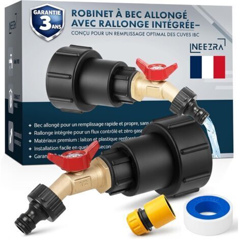 Robinet de Cuve 1000 Litres IBC – Bec Allongé avec Rallonge Intégrée – Kit Complet Laiton & Plastique Renforcé – Remplissage Propre Sans Éclaboussures – Garantie 3 Ans