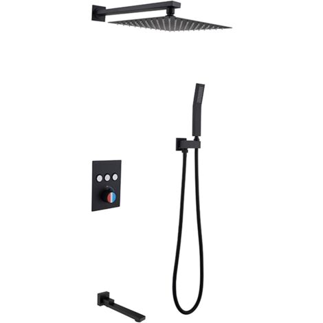 Robinet de douche à effet pluie en laiton, ensemble de robinets de douche carrés noirs de 8 pouces