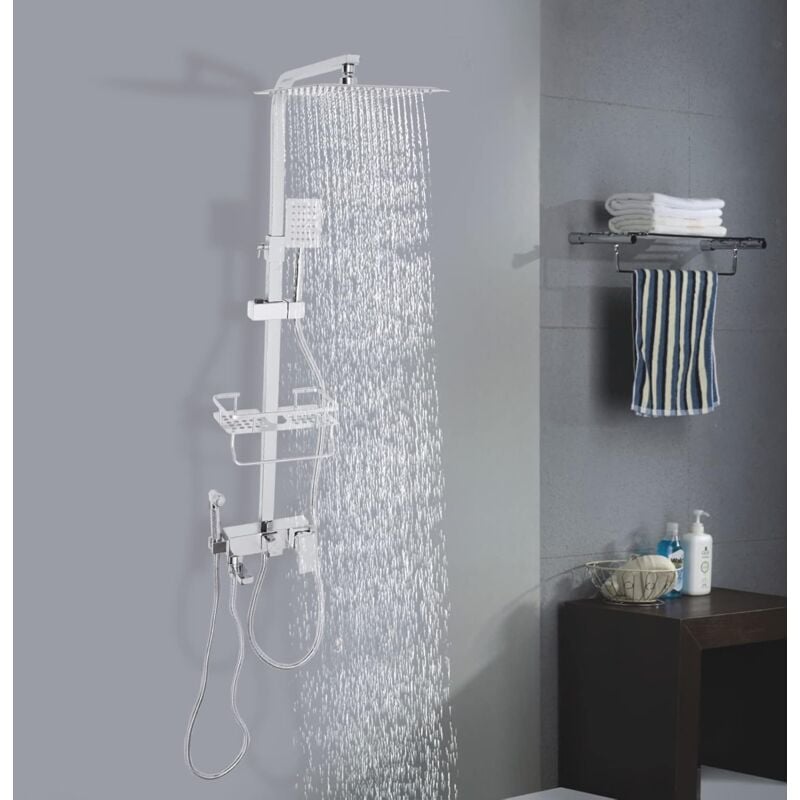 Gojoy - Robinet de douche avec panier suspendu, ensemble de douche 4 en 1, système de douche avec pomme de douche, Douche à Effet Pluie, Douche à