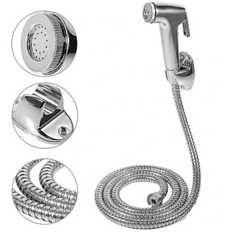 Robinet de douche bidet noir, ensemble de douchette bidet pour toilettes, robinet bidet portable en acier inoxydable pour salle de bain, pommeau de douche à main argenté