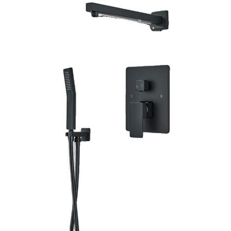 Robinet de douche de salle de bain, finition noir mat, pomme de douche à pluie LED, 2 voies 10 pouces B