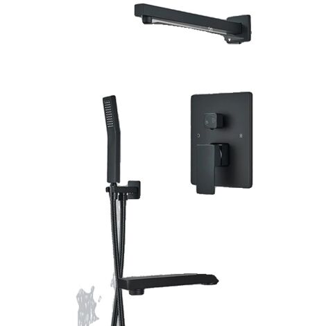 Robinet de douche de salle de bain, finition noir mat, pomme de douche à pluie LED, 3 voies 12 D