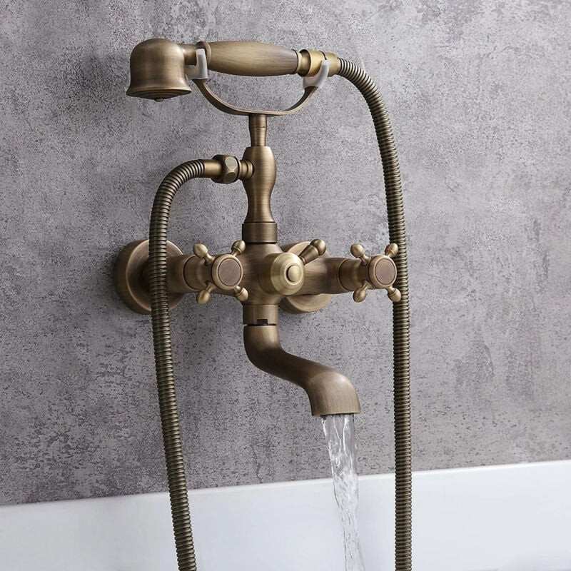Robinet de douche et baignoire style antique avec double poignée en croix