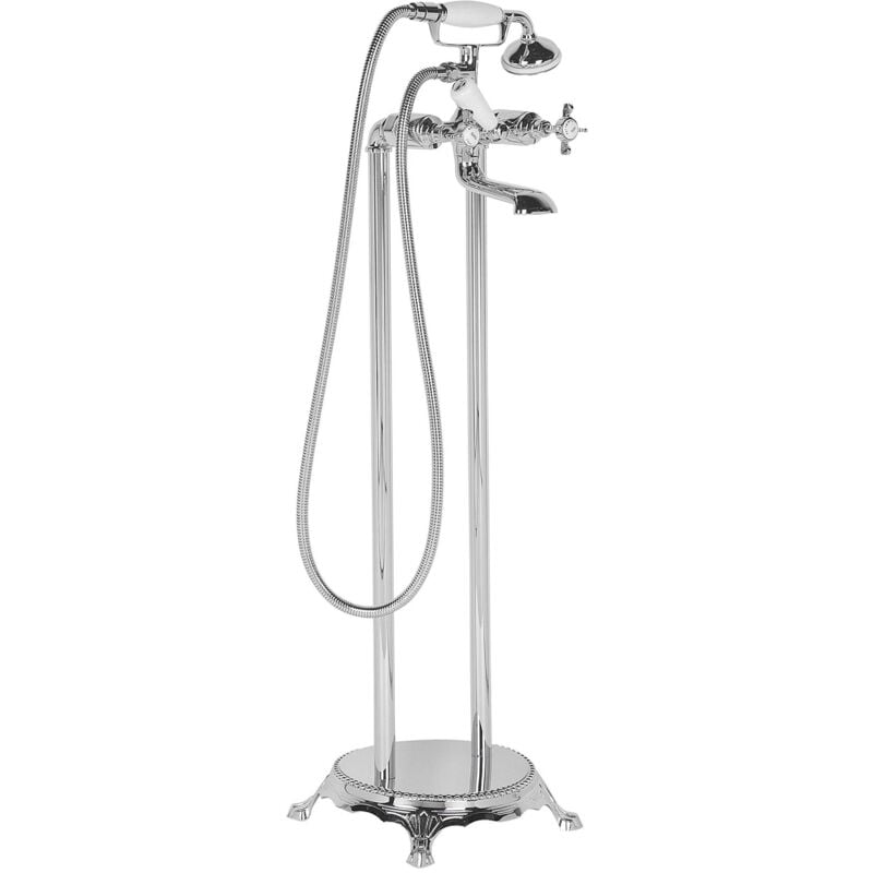 Robinetterie sur Pied pour Baignoire Autoportante en Acier Inox et Laiton de Couleur Argenté de 98 cm de Hauteur au Style Vintage Rétro Beliani
