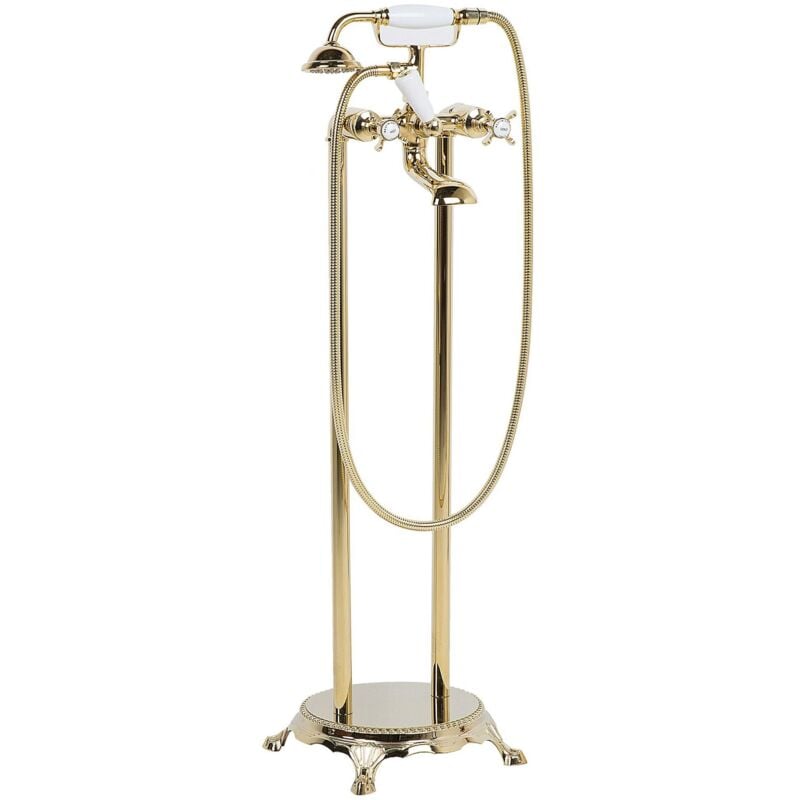 Robinetterie sur Pied pour Baignoire Autoportante en Acier Inox et Laiton de Couleur Doré de 98 cm de Hauteur au Style Vintage Rétro Beliani