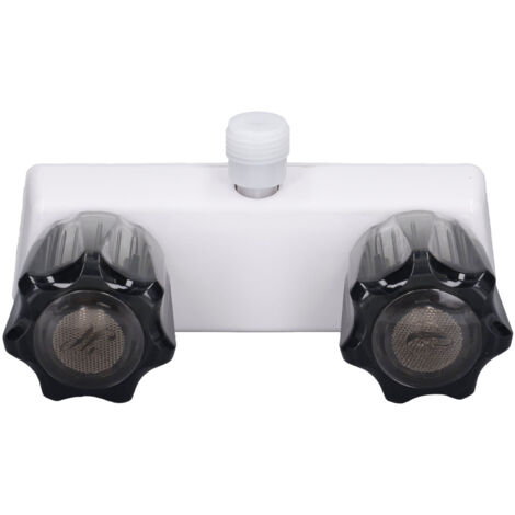 Robinet de Douche pour Camping-Car avec 2 Boutons - Van Blanc et Poignées Marron - Vanne de Dérivation et Mélangeur