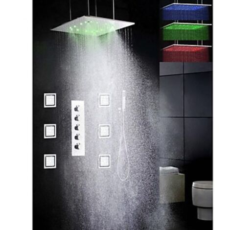 Robinet de douche thermostatique avec douchette de pluie 20" à LED et 6 jets d'eau pulvérisant