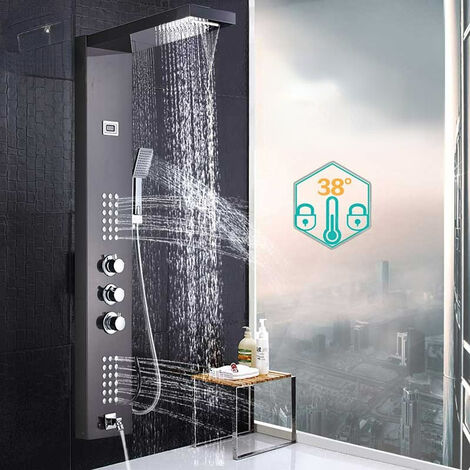 Colonne bain-douche thermostatique noir mat avec douchette tube, Tuileries