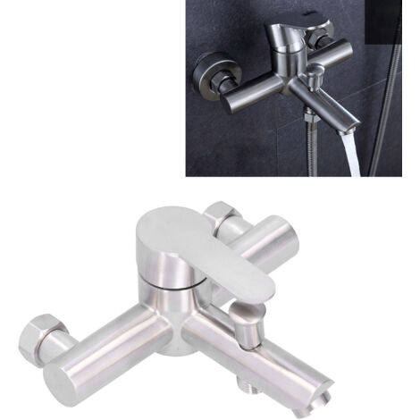 Robinet de douche triple mural, Acier inoxydable brossé DN15/G1/2, Faucet avec adaptateurs et couvres décoratifs, Pour bain/douche