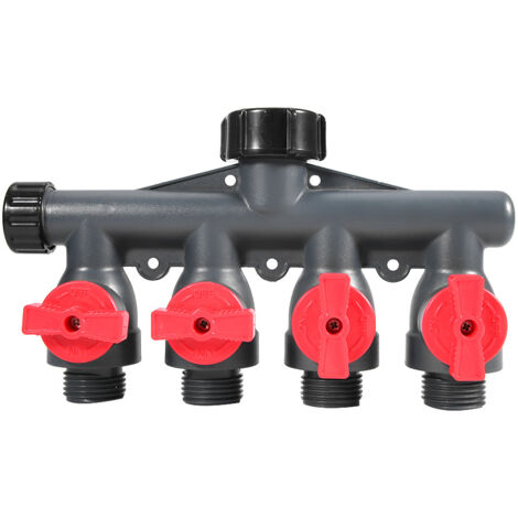 Robinet de Jardin 4 Voies en Laiton, Diviseur de Robinet d'Eau Robuste avec Raccord G3/4 Pouce pour Arrosage Extérieur