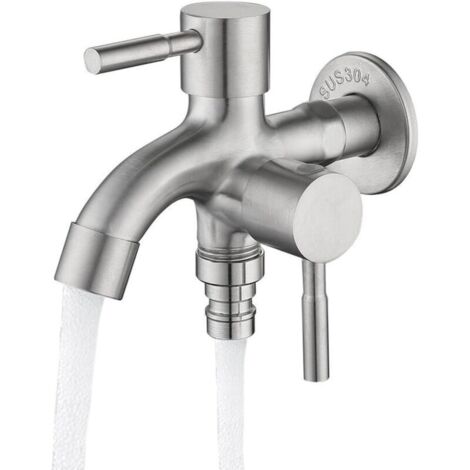 Robinet de jardin à double sortie - 1/2 pouce - Robinet d'extérieur - Résistant à la rouille - Acier inoxydable - Convient pour le jardin, la maison et l'industrie