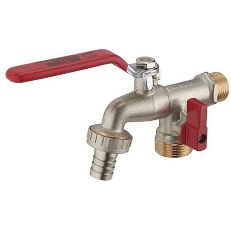 Robinet de Jardin - AROZ - Manette Plate Quart de Tour Double Sortie - Laiton