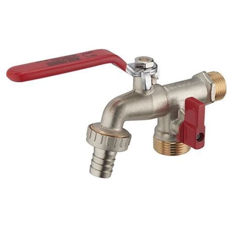 Robinet de Jardin - AROZ - Manette Plate Quart de Tour Double Sortie - Laiton
