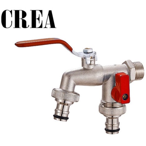 Robinet de jardin CREA, une entrée et deux sorties, double sortie, filetage 2/1