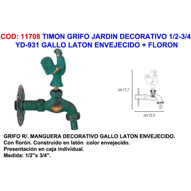 Mibricotienda - Robinet de Jardin Décoratif Pluvia YD931 Coq en Laiton 1/2-3/4 Fleur