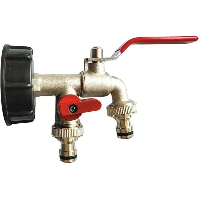 BSR - Robinet Double De Jardin 1/2,Robinet Cuve 1000l Adaptateur De RéServoir D'Eau Ibc Robinet Recuperateur Eau De Pluie,Double Robinet En Laiton en