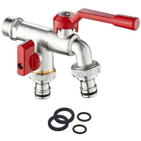 Robinet de jardin double, robinet en laiton 3/4 pouce, montage mural, robinet extérieur avec 2 sorties 3/4 pouce pour jardin, machine à laver, baril de pluie, rouille et antigel