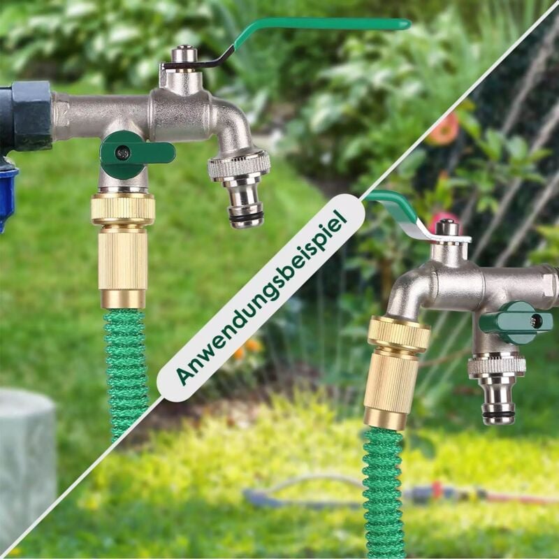 Robinet de Jardin Double Sortie 1/2' – 3/4', Robinet Extérieur Laiton, Premium Robinet Jardin avec Double Raccord et Embout de Tuyau, Convient pour