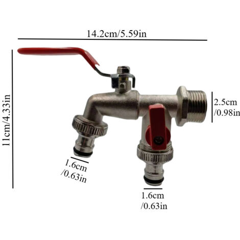 Robinet de Jardin Double Sortie 3/4" en Alliage de Zinc – Poignée Rouge, avec Joint d’Étanchéité, pour Arrosage et Irrigation Extérieure