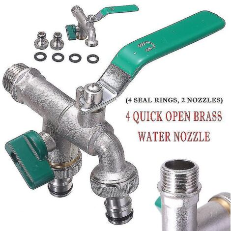Robinet de jardin extérieur à double sortie 1/2" / 3/4" en laiton résistant au gel, raccord pour tuyau d'arrosage et réservoir d'eau, vert