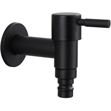 Robinet de jardin mural en acier inoxydable à long manche avec finition noire élégante pour cuisine, salle de bain, toilettes, balcon, lavage et nettoyage, noir (S)