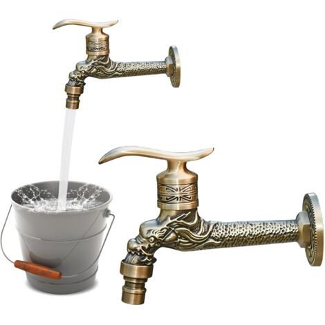 Robinet de jardin vintage Dragon Longer - 1/2 pouce Eau froide Évier Fixation murale Machine à laver pour salle de bain Jardin Cuisine