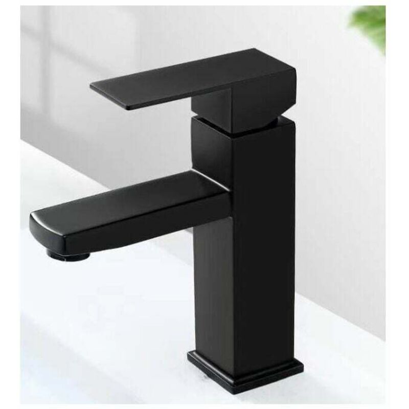 Alovez - Robinet de lavabo 1 trou à poignée unique en acier inoxydable, chaud et froid, pour lavabo de salle de bain, noir mat