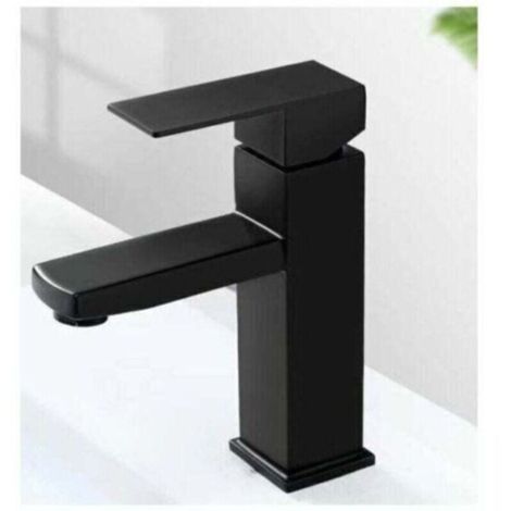 Robinet de lavabo 1 trou à poignée unique en acier inoxydable, chaud et froid, pour lavabo de salle de bain, noir mat