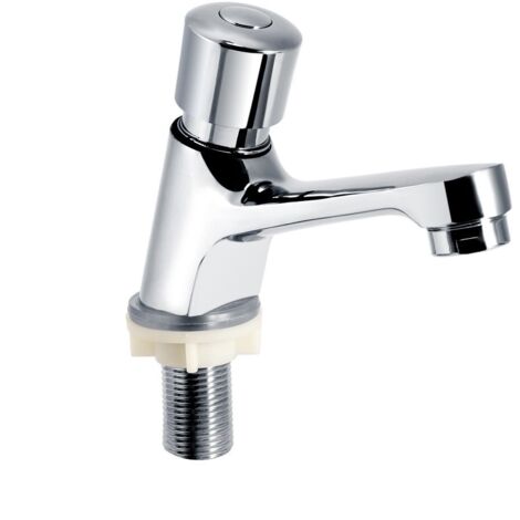 Robinet de Lavabo à 1 Poignée, Robinet Poussoir Temporisé Robinetterie à Cascade Waterfall pour Salle de Bains Publique Salle de Bains en Acier Chromé à Fermeture Automatique