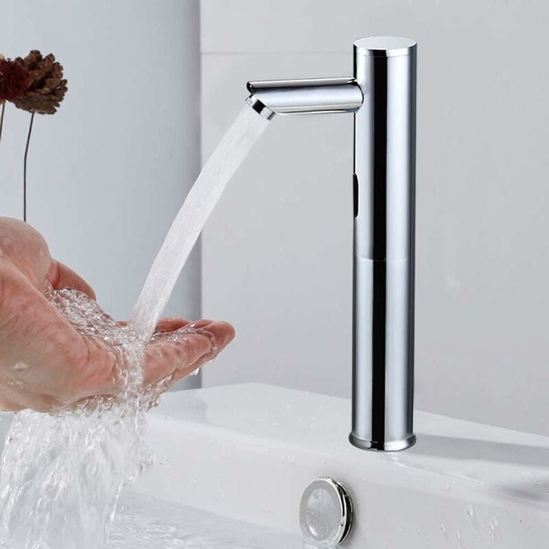 Gojoy - Robinet de lavabo à capteur infrarouge - Robinet de salle de bain automatique - à induction automatique (32 cm de hauteur)