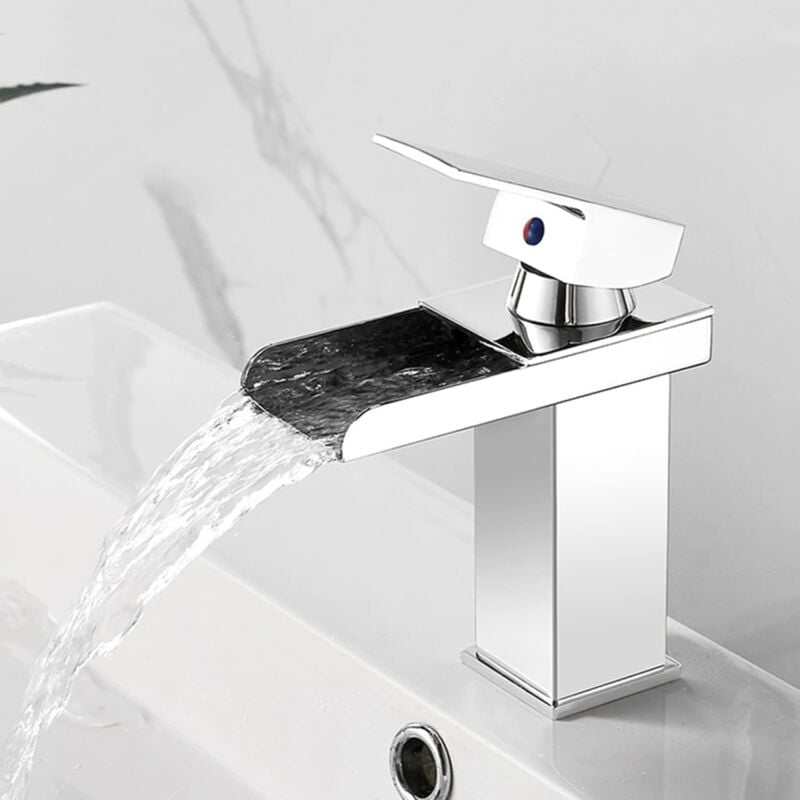Treetalk - Robinet de lavabo à cascade, robinet de lavabo en acier inoxydable avec bec verseur en cascade, robinet mitigeur de lavabo à trou unique,