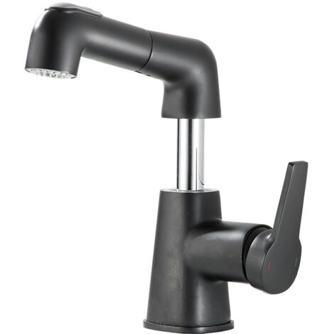Robinet de Lavabo à Colonne Réglable et Tête Extractible, Double Fonction, Bec Rotatif 360°, Mélangeur Eau Froide/Chaude pour Meuble de Salle de Bain-Alovez