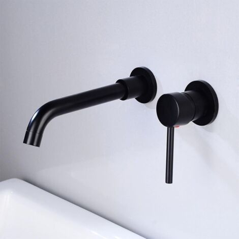 Robinet de Lavabo à Encastrer en Laiton – Mitigeur à Poignée Unique, Eau Chaude et Froide, Bec Pivotant à 360°–Noir