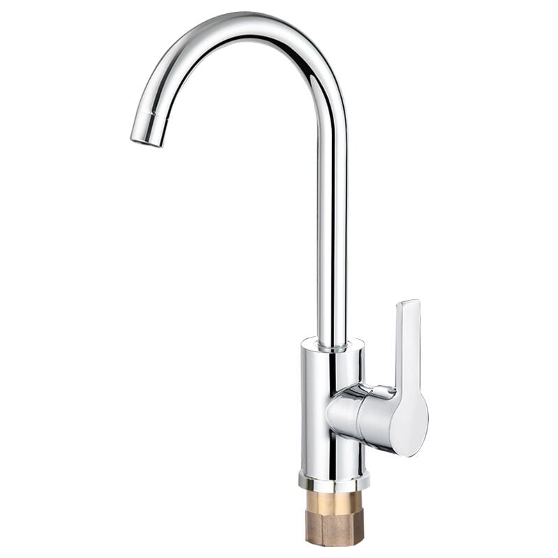 Alovez - Robinet de lavabo à levier unique - Chrome - Robinet de cuisine, eau chaude et froide, cuivre massif, lavabo simple à eau froide, évier à