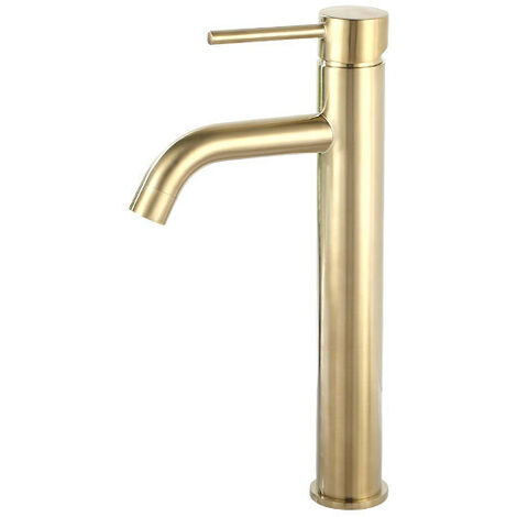 Robinet de lavabo à levier unique, robinet de lavabo au design créatif moderne, robinet monotrou brillant, or brossé, laiton massif (2 tuyaux inclus)