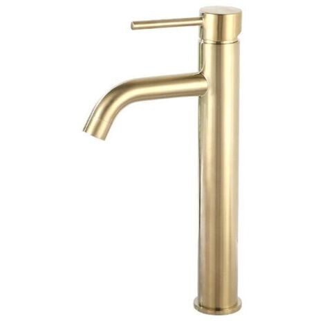 REA Robinet de lavabo à levier unique, robinet de lavabo au design créatif moderne, robinet monotrou brillant, or brossé, laiton massif (2 tuyaux inclus) - RW