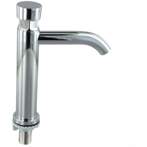 Robinet de lavabo à pression tactile en acier inoxydable avec finition chromée, temporisation temporisée et économie d'eau, robinet à montage simple pour évier de salle de bain ou cuisine, argenté (B)