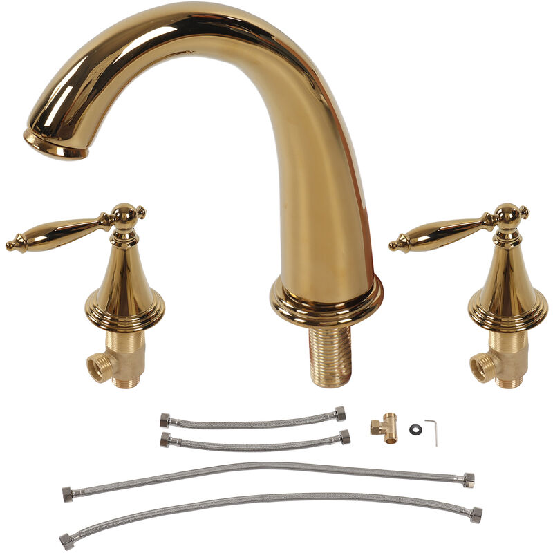 Eosnow - Robinet de lavabo à trois trous en cuivre, robinet fendu à Double poignée, robinet de salle de bains de Style européen en or