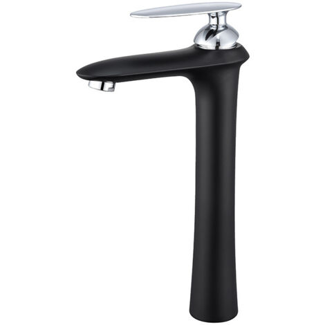 Robinet de lavabo artistique monotrou, corps en cuivre, style salle de bain moderne, noir et argent
