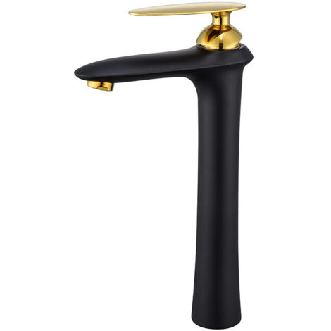 Robinet de lavabo artistique monotrou, corps en cuivre, style salle de bain moderne, noir et or