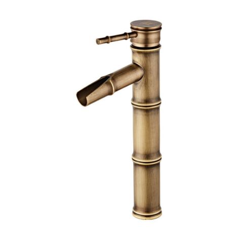 Robinet de lavabo au-dessus du comptoir tout en cuivre antique de style européen, robinet de lavabo en bambou (style court antique)